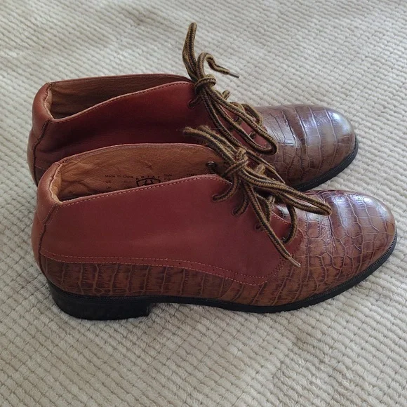 ARIAT Croc Embossed Leather Lace Up Boots Women's 8B - Picture 5 of 15